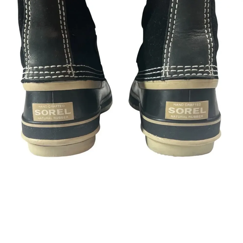 Sorel Joan of Arctic Waterproof Boots 8 Black Quarry Suede Faux Fur Lace Up Snow